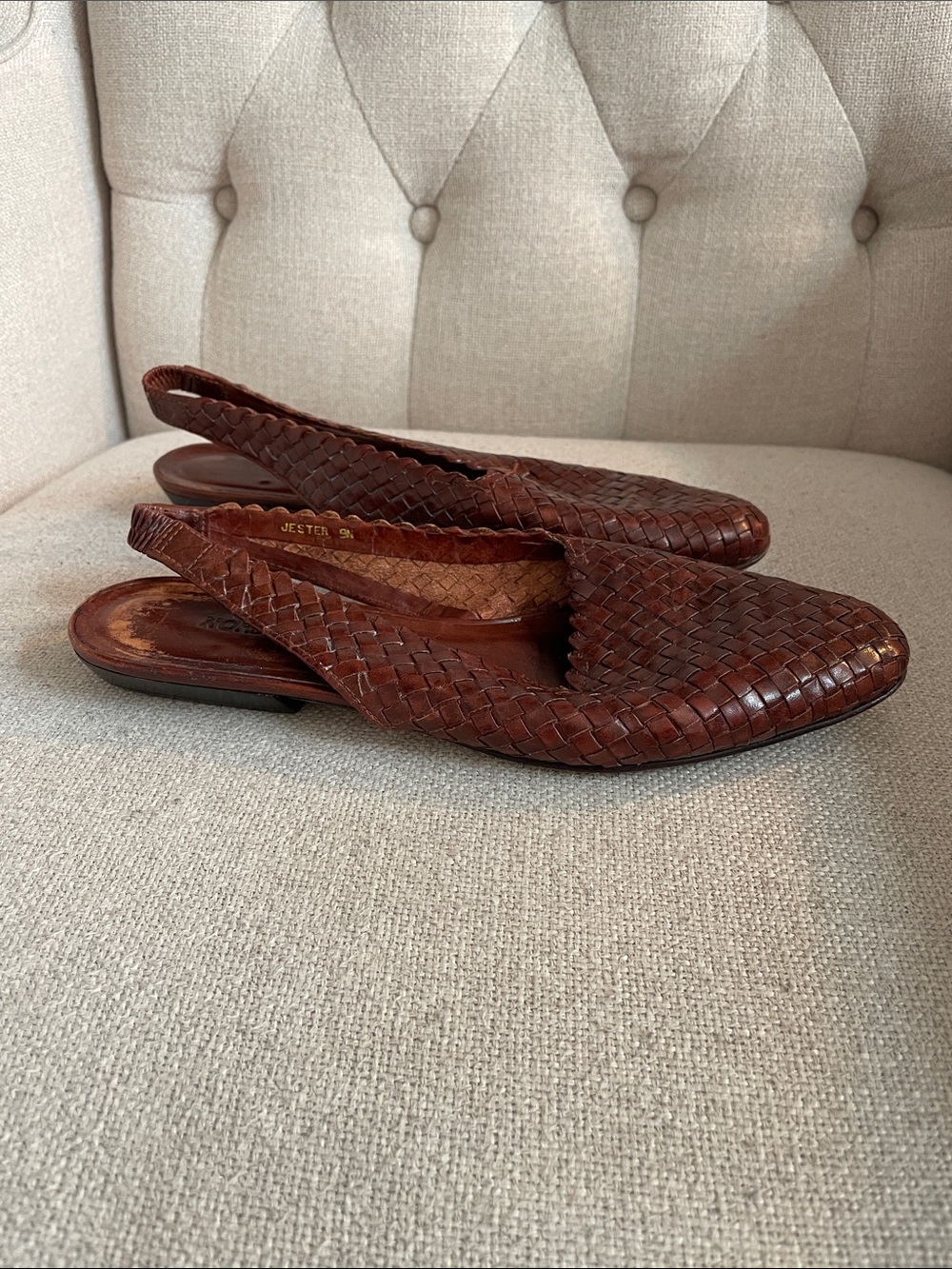 Woven Leather Slingback Flats - Brown - Picture 2 of 7